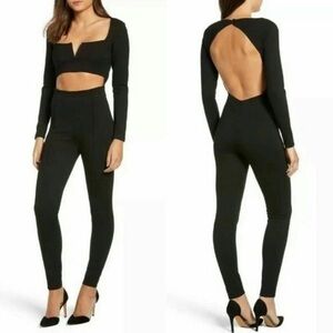 NWT Tiger Mist Avery Black Long Sleeve Cutout Catsuit Jumpsuit Large L J26